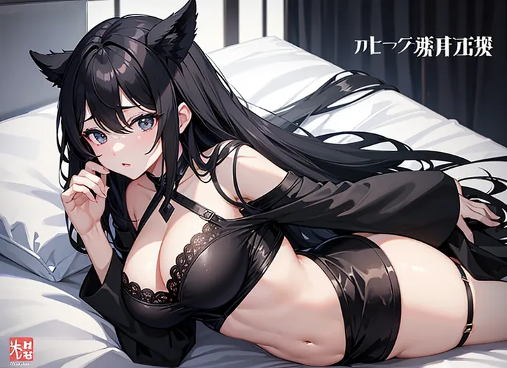 Black Hair、Luxurious and sexy black clothing、whole body、Large Breasts、A girl lying down、Narrow waist、R18