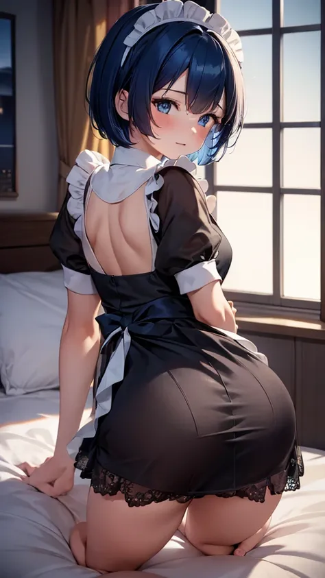 beside,highest quality,8k,16k,very detailed,attention to detail,see-through,maid clothes,stick your butt out,on the bed,window g...