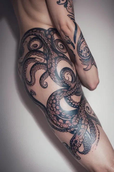 octopus tattoo with fine lines for forearm 