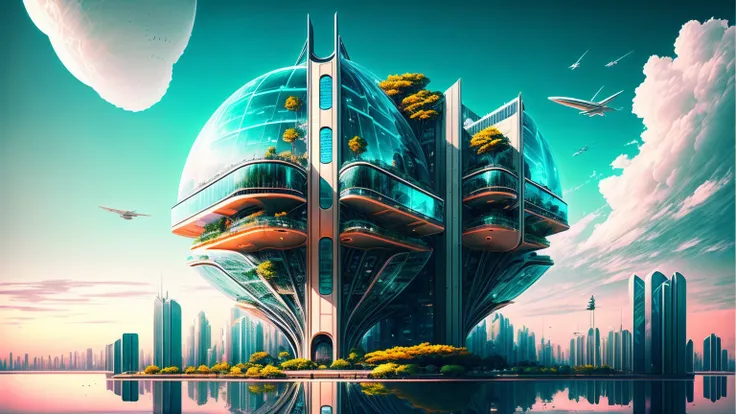 (Best quality,4K,8K,A high resolution,Masterpiece:1.2),Ultra-detailed,(Realistic,Photorealistic,photo-realistic:1.37),Futuristic floating city,Futuristic technology,Huge urban high-tech tablet platform,Airship,Floating in the sky,Futuristic city,Small airs...