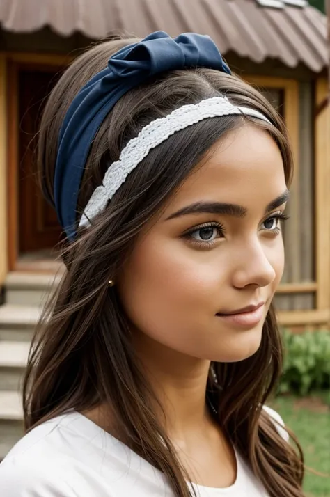 A headband with a little house on the head 
