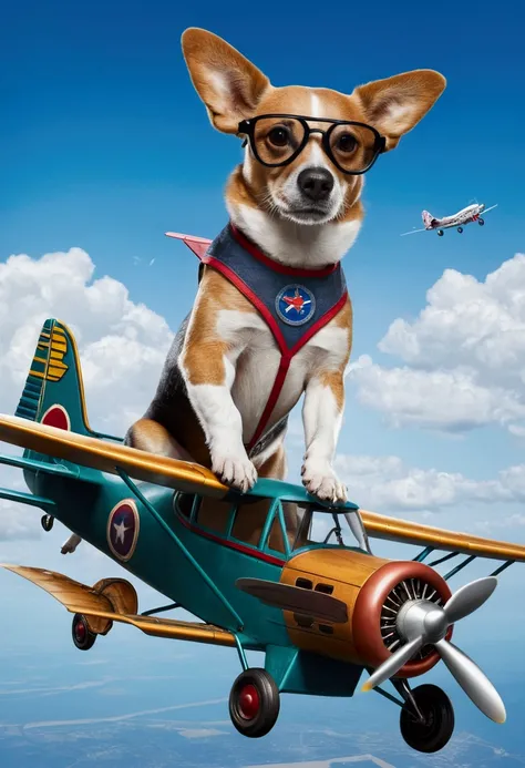 Dog flying a plane，Aerial，