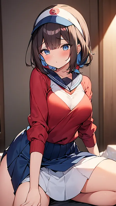 ((Girl having intense vaginal sex with man:1.3)), Anime One Girl, ハルカ Pokemon, 22歳, red bandana, Brown Hair, short hair, Blue eyes, Big Breasts, Chest cleavage, Bounce, Thighs, indoor, 32K,Super detailed,Ultra-detailed, The perfect ハルカ, Red clothes,Navy bl...