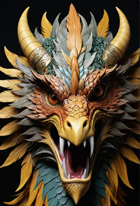 ((Highest quality)), ((masterpiece)), (detailed), One giant dragon+Giant bird feather+Bird face+spirit+Phoenix