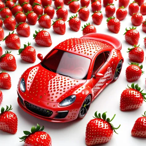 strawberry shaped like a  sport car , textured strawberry red skin, solo, very detailed, 4k, masterpiece, morph, subject, 8k, hi...