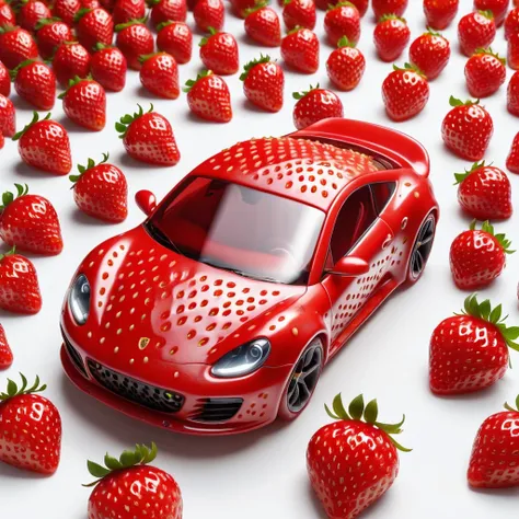 strawberry shaped like a  sport car , textured strawberry red skin, solo, very detailed, 4k, masterpiece, morph, subject, 8k, hi...