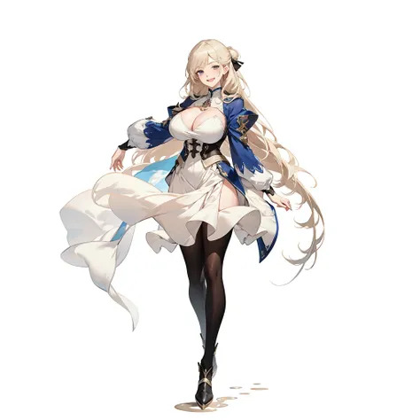 masterpiece,best quality,1girl,right hand in waist,azur lane unzen,(herrscher of finality),solo,full body,pale skin,light beige hair,full body,cute fantasy white dress,very long hair floating around,light pearl colored eyes,(white eyelashes),+ +,tight blac...