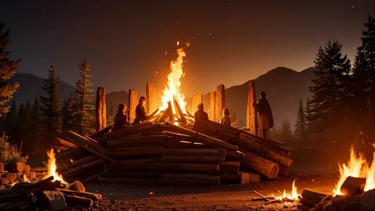 A fantastic night scene with a bonfire that looks as if it might start moving at any moment