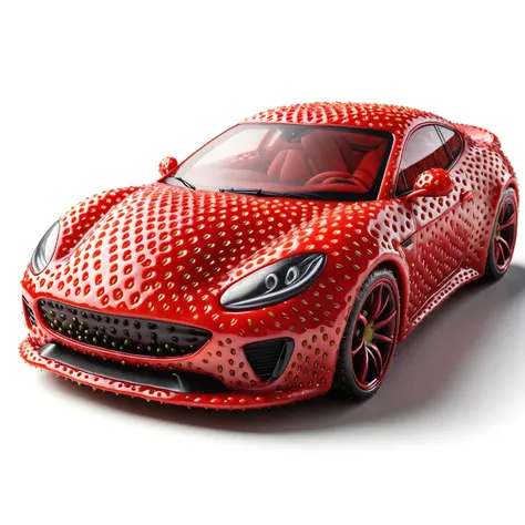 strawberry shaped like a  sport car , textured strawberry red skin, solo, very detailed, 4k, masterpiece, morph, subject, 8k, hi...