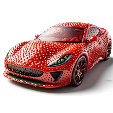 strawberry shaped like a  sport car , textured strawberry red skin, solo, very detailed, 4k, masterpiece, morph, subject, 8k, hi...