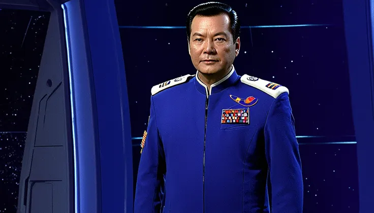 wearing space federation military uniform. wearing space council uniform.