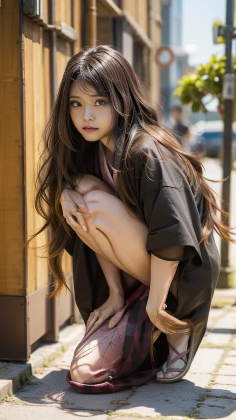 Cute Japanese woman, (16 years old), (Very cute face: 1.3), White moist skin, Looking at the camera, Melancholy expression,
BREAK,
Idol,
BREAK,
(Wearing cute kimono: 1.3), (Highly revealing kimono), Very large earrings, Short length,
BREAK,
(Fighting pose:...