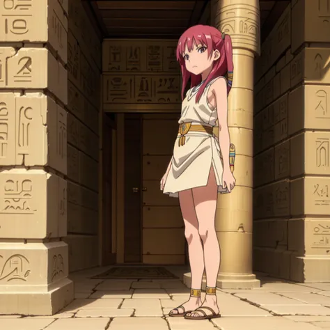 かわいいancient egyptの15歳の女の子、ancient egypt、view of the nile、a colorful view of the whole、whole body、low - angle、standing posture、re...