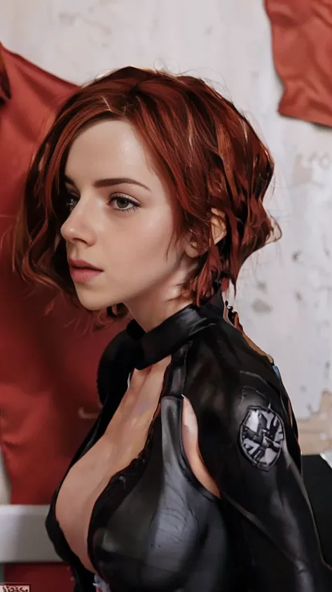 emma watson in a sexy look. hairstyle red hair black widow,
