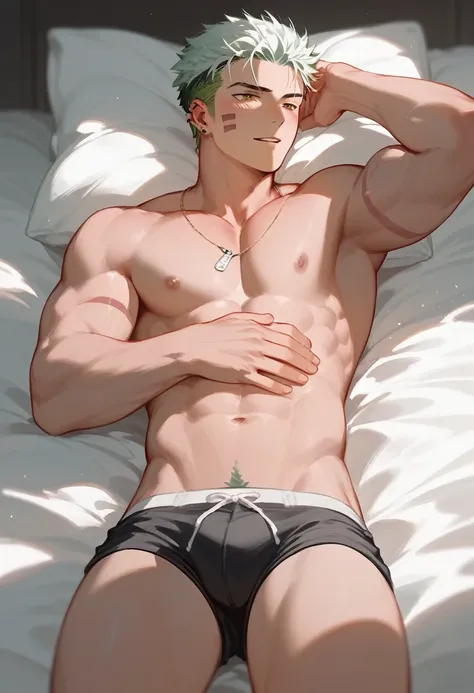 Roronoa zoro lying on a bed nude