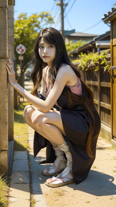 Cute Japanese woman, (16 years old), (Very cute face: 1.3), White moist skin, Looking at the camera, Melancholy expression,
BREAK,
Idol,
BREAK,
(Wearing cute kimono: 1.3), (Highly revealing kimono), Very large earrings, Short length,
BREAK,
(Fighting pose:...