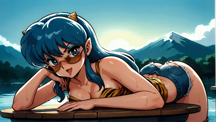 score_9, score_8_up, score_7_up, 1980's style, jk, retro, source anime, flat color, illustration. lum, solo, 1girl, (6 years old...