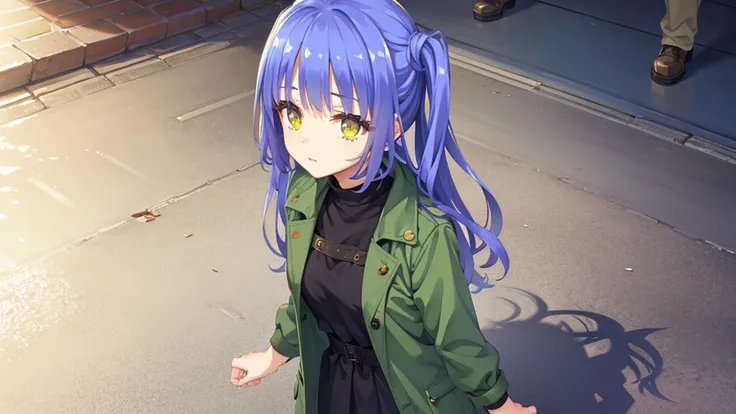 ((masterpiece)),(best quality),Official Art,Extremely detailed CG,Unity 8K wallpaper,Very detailed,Beautiful and delicate eyes,Extremely detailed face,1 girl,solitary,,(whole body:1.5),Beautiful walking on the street，autumn，Wear a green coat