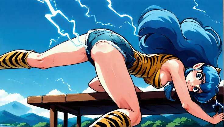 score_9, score_8_up, score_7_up, 1980's style, jk, retro, source anime, flat color, illustration. lum, solo, 1girl, (6 years old...