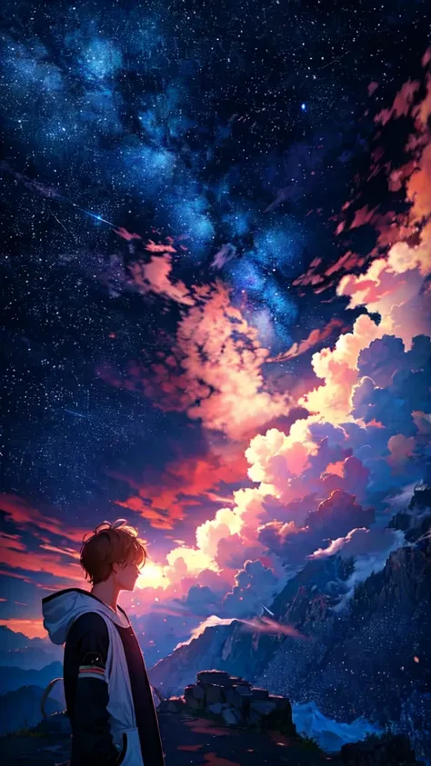 masterpiece, highest quality, one boy, cloud,星nullの,null,warm colors