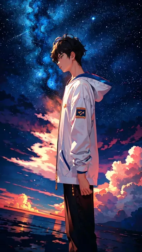 masterpiece, Highest quality, One boy, cloud,星null,null,Warm colors,夜null