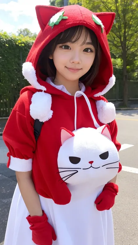 Anthropomorphic cat、Wearing a strawberry costume