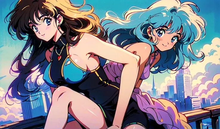 (80s, Retro, City Pop:1.5), (Album cover), (masterpiece, Highest quality), (anime, figure), (pastel colour:1.4),
Best Photo Poses, Dynamic Angle,
Blue Hair,Gives a cool impression,
girl, alone, smile, A perfect eye for detail, Delicate face,
City scene, Ci...