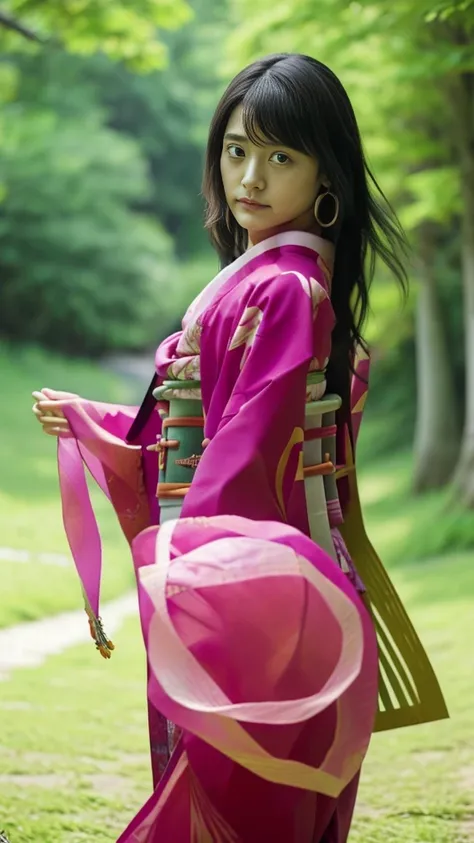 Cute Japanese woman, (16 years old), (Very cute face: 1.3), White moist skin, Looking at the camera, Melancholy expression,
BREAK,
Idol,
BREAK,
(Wearing cute kimono: 1.3), (Highly revealing kimono), Very large earrings, Short length,
BREAK,
(Fighting pose:...