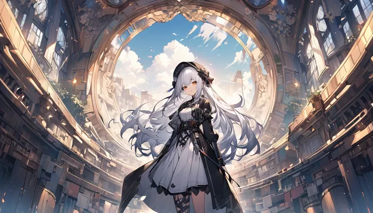 mysterious。White Hair Girl。Detailed Background。