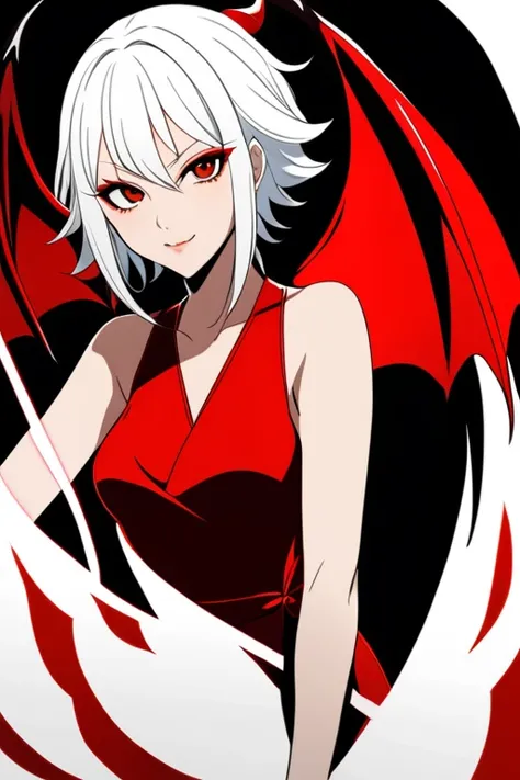 anime character with white hair and red pants and a devil mask, succubus in tight short dress, Demon girl, full body devil woman, demon anime girl, white haired deity, neferpitou, mika kurai demon, anime monster girl, demon woman, succubus in sundress port...