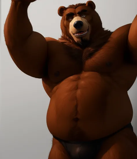 A manhairyBrown Bear/one person， Brown bear&#39;s facemalegrow a beard（（fluffy white beard））black brow hairextra very short hair， 1 mature male， Muscular male body screen））， alone， hairy， Thick thighs， Hairy thighs， Thick arms， Hairy arms， Large pecs，， pin...