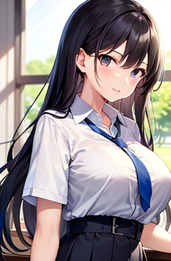 {masterpiece}, {Highest quality},One girl,School_uniform,Big Breasts、Long black hair