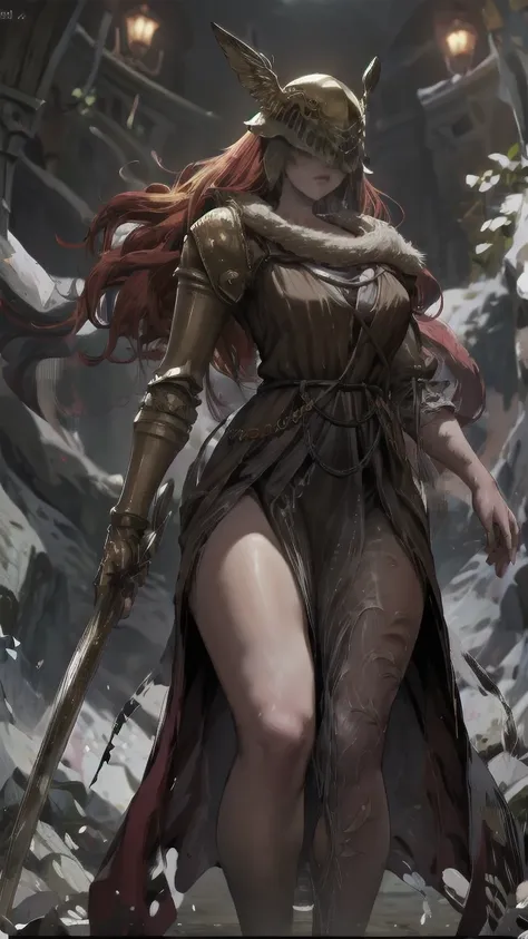 1 girl, ultra sharp image, portrait of a girl, Gothic style, fantasy, beautiful figure, beautiful, full length (full body 1.1.), battlefield, swords stuck into the ground in the background, Red sunset, slender legs, buttocks, slender legs, Wasp waist, sexy...