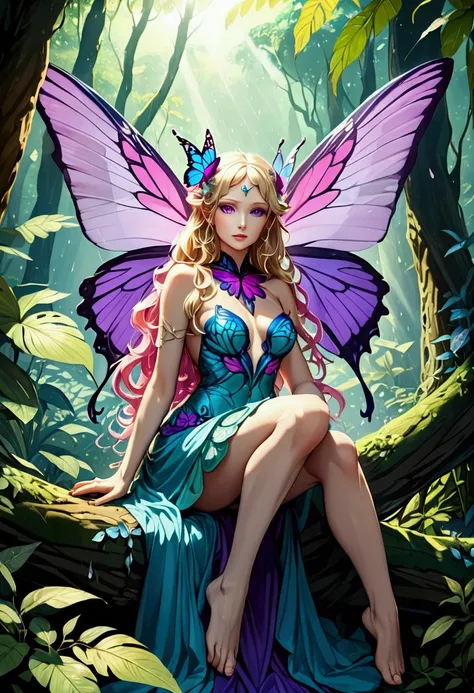 a picture of a jungle fairy, an extraordinary beautiful, elegant beauty, divine beautiful fairy, ((anatomically correct: 1.5)) s...