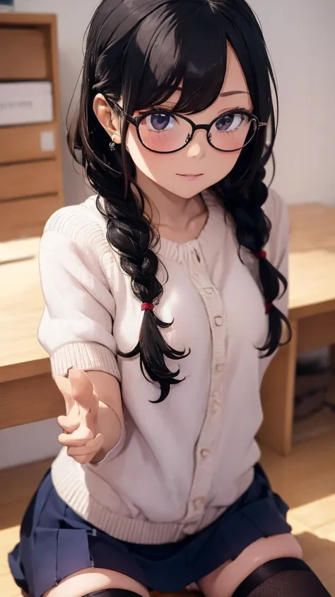 (((masterpiece,highest resolution,4k high resolution,crisp image quality:)pussy juice((beautiful black hair braids,glasses,)(bea...