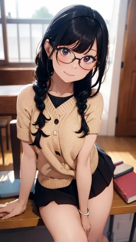 (((masterpiece,highest resolution,4k high resolution,crisp image quality:)pussy juice((beautiful black hair braids,glasses,)(bea...