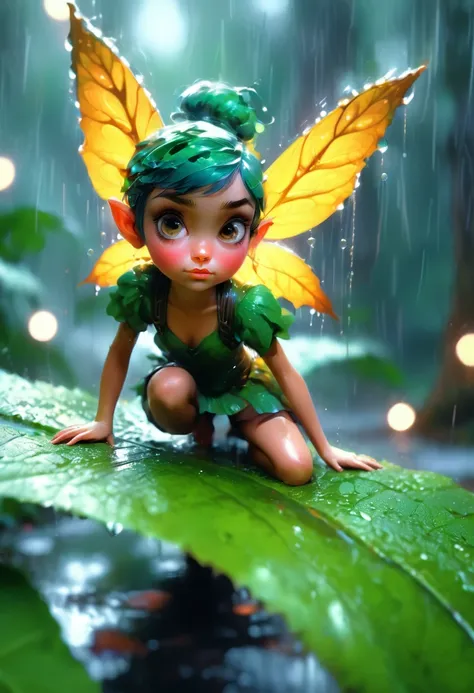 a pixie girl on a leaf in the rain the forest and the world of adventure, photo realism, 8k resolution, garden, trending on artstation, 4k, intricate details, highly detailed, pencil drawing, sketching, unreal engine, greg rutkowski, loish, rhads, beeple, ...