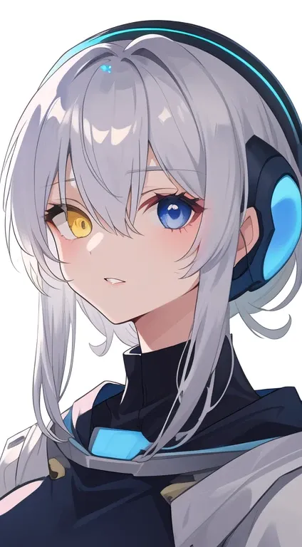 (Disheveled silver hair:1.1) (Heterochromia yellow eyes and blue eyes:1.2) (Space Helmet:1.0) (Colored stars in my eyes:1.0) (Shining Light:1.1) (Big Lips:0.9)