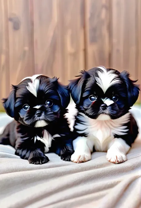 2 adorable small black Shih Tzu puppies 