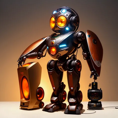 (masterpiece, best quality:1.2), A cicada-shaped robot with a large speaker on its head、Mechanical insects、Cicada、Steampunk city、evening、evening、Orange rays、