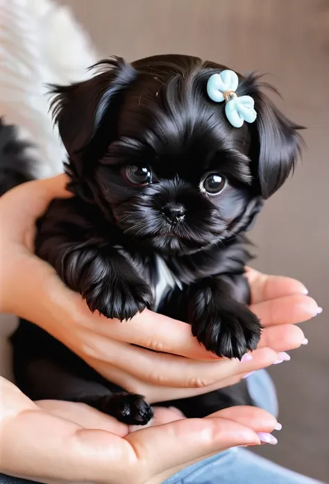 2 adorable small black shih tzu puppies