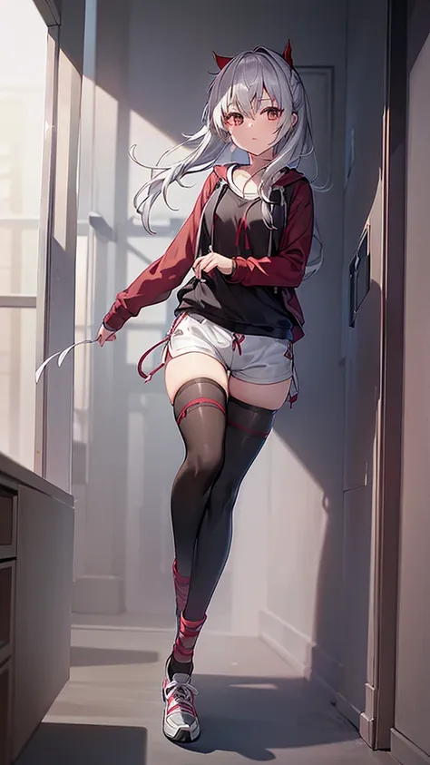 1girl, silver hair, string, ninja, higanbana, shortpants