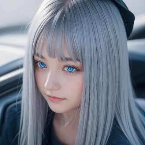 Blue-eyed girl with gray hair