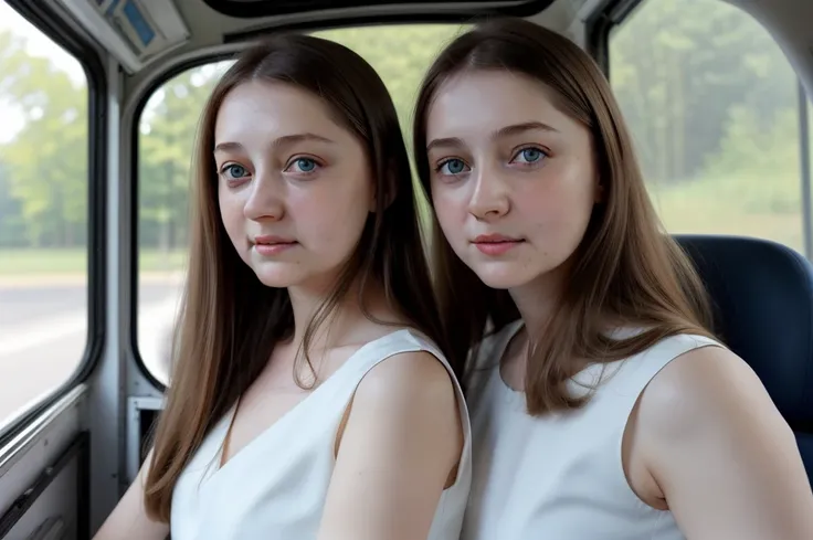 full_body, standing, driving a school bus, (anna_vlasova: 1.3), perfect face, (contact iris: 1.1), pale skin, skin pores , depth...