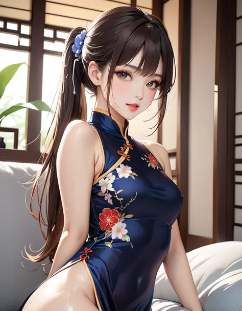 (masterpiece,highest quality,超A high resolution),japanese woman, (((Very beautiful 25 year old girl))), pretty girl、look at the photographer､  ((beautiful low ponytail)), super cute face, glossy lips, double eyelids in both eyes,natural smile、 natural make...