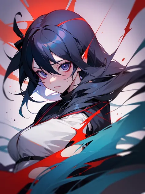 a girl with long blue hair and black eyes and Dark circles under the eyes wearing a black shirt, portrait gapmoe yandere grimdark, attractive matoi ryuko, gapmoe yandere grimdark, anime poster film still portrait, ryuko matoi, anime portrait of shiina ring...