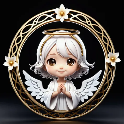 Deformation、Chibi character、smile、empathy、Angel、high resolution、high quality、icon、round frame、Fantasy
