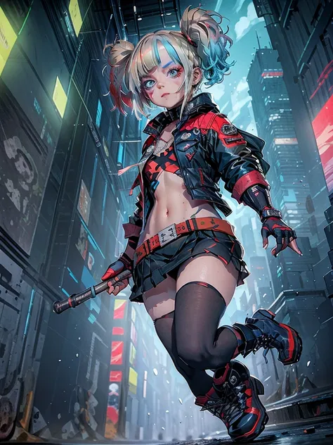 Batleen embodies the legacy of Batman and the redemption of Harley Quinn. In this anime-style design, she wears a combat suit that is predominantly black with dark blue accents and touches of red on the boots and gloves, combining elegance and functionalit...