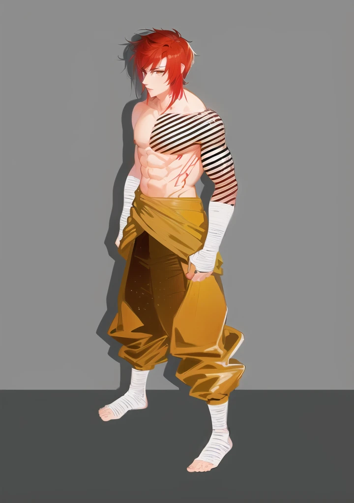 anime character with red hair and a striped shirt, anime style character, anime character; full body art, anime full body illustration, male anime character, single character full body, full body concept, anime character, full body single character, full b...