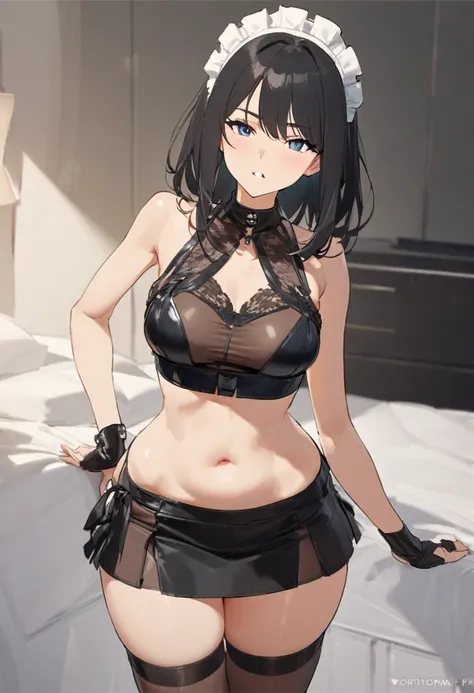 1 girl, name("Lana"), physique (“short” + “medium-sized breasts” + “plump lips” + “plump hips” + “firm ass”), clothes (“maid dress with a short skirt and deep neckline, transparent - black stockings, thongs”), favorite style of clothing (“short dress” + “l...